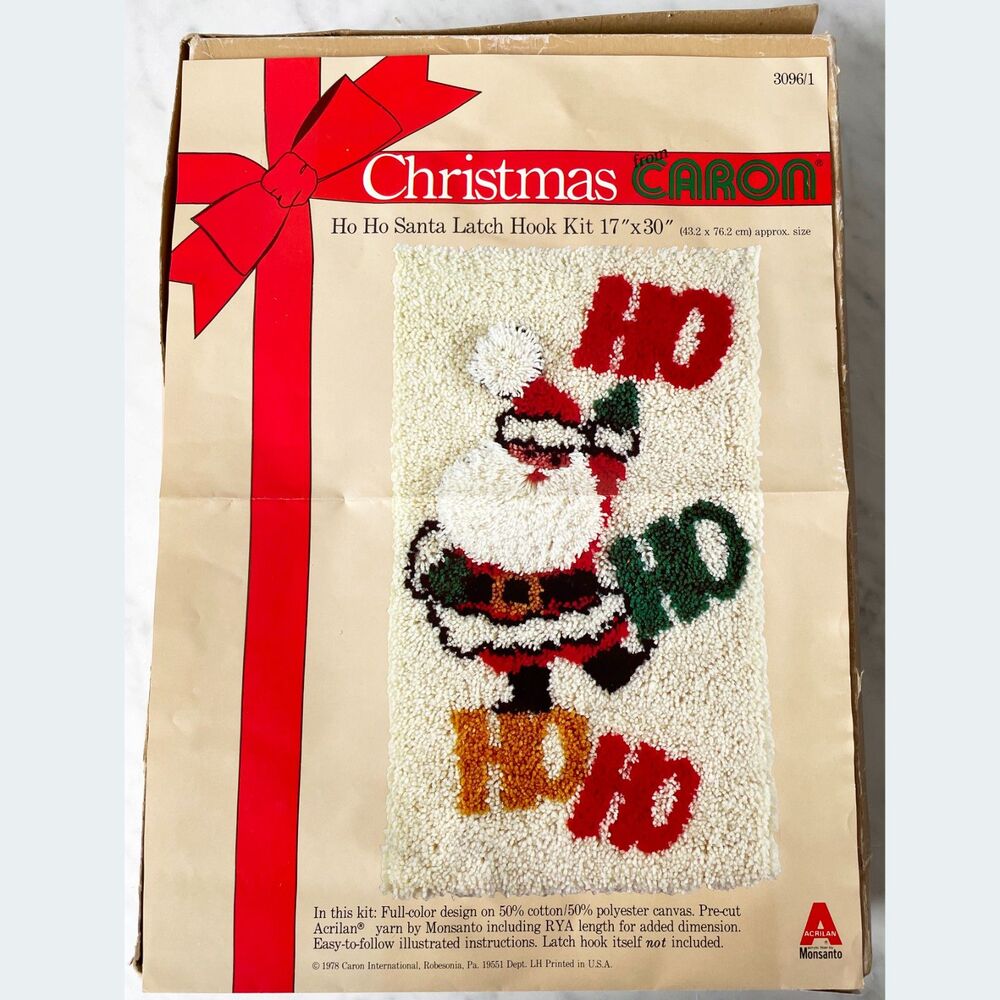 Ho Ho Santa Vintage Christmas Latch Hook Kit Caron Open-Complete With Latch Hook